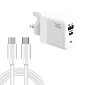 GaN PD 45W USB Charger + Type-C Cable, UK Plug, White - PD41 - 1