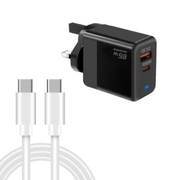GaN PD41 45W USB Charger + Type-C Cable, UK Plug, Black - 1