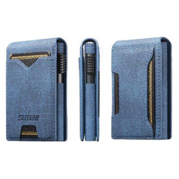 Suteni Blue Denim Pattern Button in Veneered Printed Card Box - 1