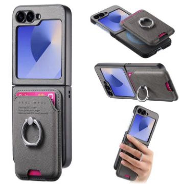 Samsung Galaxy Z Flip5 5G Gray Twill Fabric Card Bag Ring Case - 1