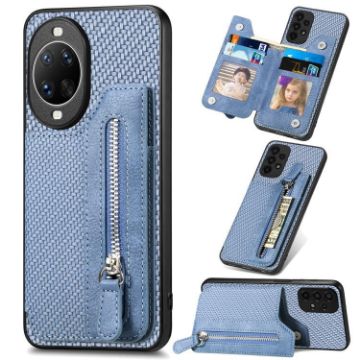 Huawei nova 14 Blue Carbon Fiber Flip Zipper Wallet Phone Case - 1