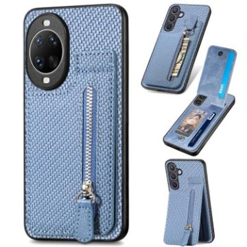 Huawei nova 14 Blue Carbon Fiber Vertical Flip Zipper Phone Case - 1