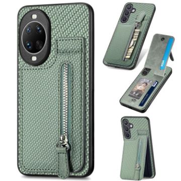 Huawei nova 14 Pro Green Carbon Fiber Flip Zipper Phone Case - 1