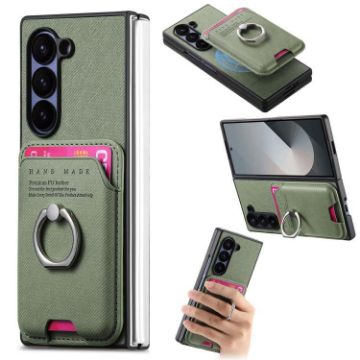 Samsung Galaxy Z Fold5 5G Green Twill Fabric Card Bag Ring Case - 1