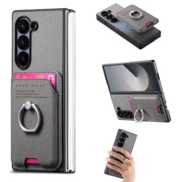 Samsung Galaxy Z Fold5 5G Gray Twill Fabric Card Bag Ring Case - 1