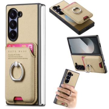 Samsung Galaxy Z Fold6 5G Twill Fabric Card Bag Ring Case Khaki - 1