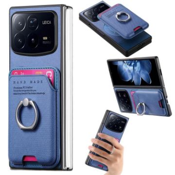 Xiaomi Mix Fold 4 Blue Twill Fabric Card Bag Ring Magnetic Phone Case - 1