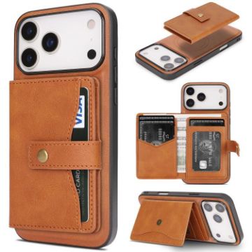 iPhone 17 Pro Max Kalebol Magnetic Card Bag MagSafe Leather Case Brown - 1