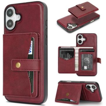 iPhone 17 Kalebol Red Leather MagSafe Case with Card Bag & Ring - 1