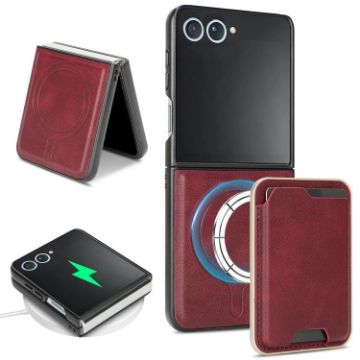 Samsung Galaxy Z Flip7 Red Leather MagSafe Ring Card Case by Kalebol - 1