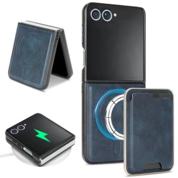 Samsung Galaxy Z Flip7 Kalebol MagSafe Leather Case with Card Holder Blue - 1