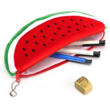 Watermelon Shape Plush Pencil Bag - Cute Red Design - 1