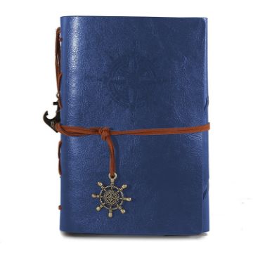Vintage Pirate Anchors PU Leather Spiral Notebook Diary, Size L, Blue - 1