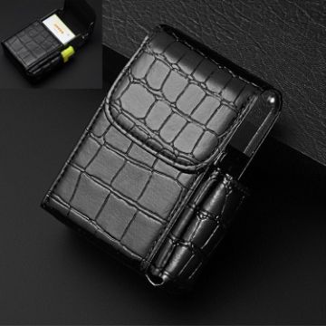Stone Pattern Black PU Leather Cigarette, Lighter & Business Card Case - 1