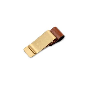 Gold-Brown Metal Leather Pen Holder with Stainless Steel Pencil Clip - 1