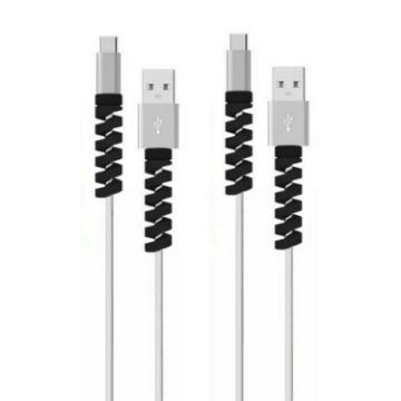 Silicone Data Cable Protective Cover - 4pcs Spiral Style (Black) - 1
