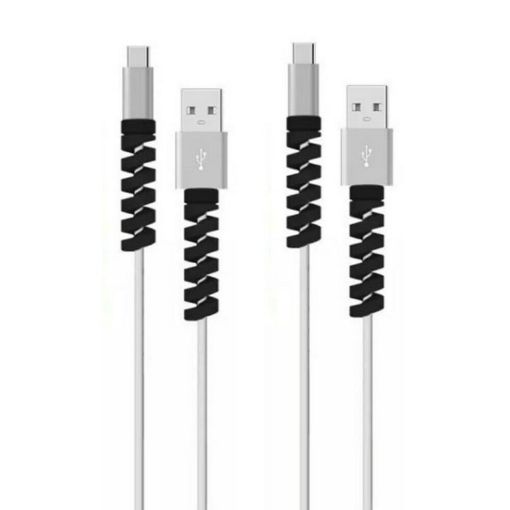 Silicone Data Cable Protective Cover - 4pcs Spiral Style (Black) - 1