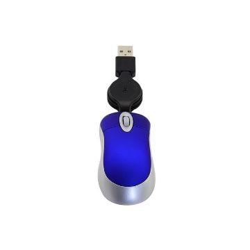 Retractable USB Mini Computer Mouse - Optical Ergonomic 1600 DPI (Blue) - 1