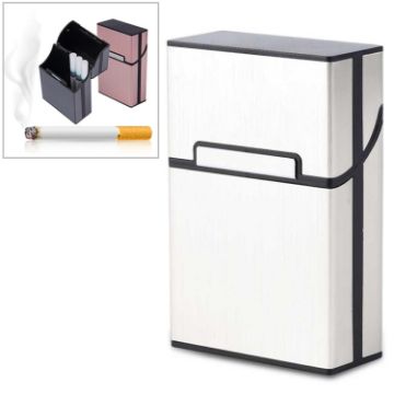 Silver Aluminum Cigar Cigarette Case Tobacco Holder Pocket Box Set - 1