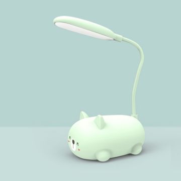 LED Eye Protection Reading Lamp - Cartoon Cat Design, USB Rechargeable (Green) - 1