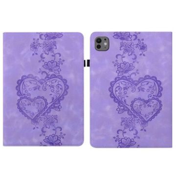 iPad Pro 13 2024 Love Hearts Embossed Leather Case - Purple - 1