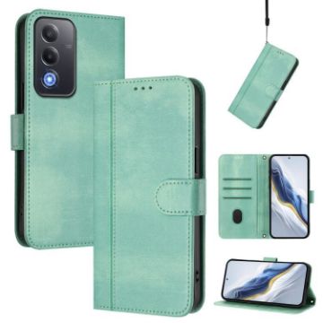 OPPO A5 5G Retro Leather Phone Case, Mint - Global Line Splicing Buckle - 1