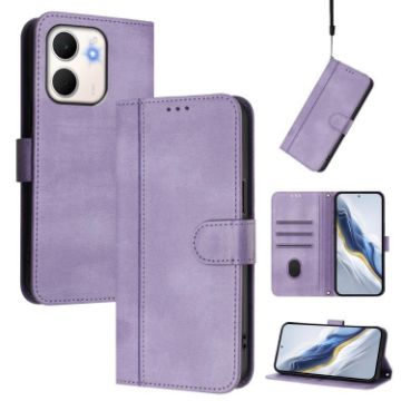 OPPO A5x 5G/4G Retro Leather Phone Case, Purple - Global Line Splicing - 1