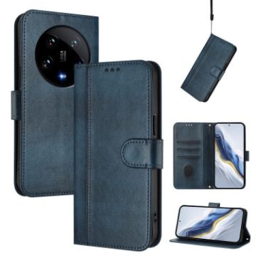 Xiaomi 14 Ultra 5G Retro Leather Phone Case - Dark Blue Splicing Buckle - 1