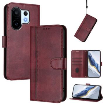 Vivo S30 Pro Mini Retro Leather Phone Case, Wine Red, Line Splicing - 1