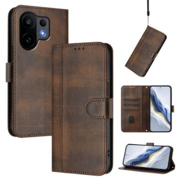 Vivo S30 Retro Leather Phone Case, Brown - Line Splicing Buckle Design - 1