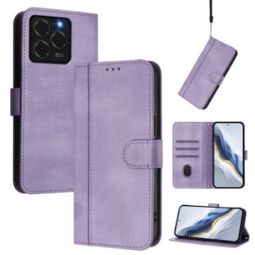 Ulefone Note 20 Pro Retro Leather Phone Case, Purple, Line Splicing Buckle - 1