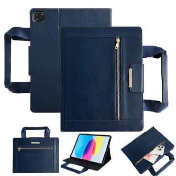iPad Pro 13 2024 Retro Leather Case with Zipper Handle - Royal Blue - 1