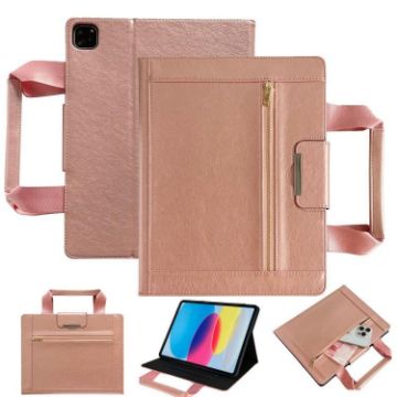iPad Pro 13 2024 Retro Leather Tablet Case with Zipper Handle - Rose Gold - 1