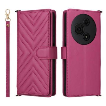 TCL 605/60 SE Leather Phone Case, 6-Card Slots, Wrist Strap, Rose Red - 1