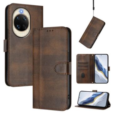 Huawei nova 14 Retro Leather Phone Case, Brown - Line Splicing Buckle - 1