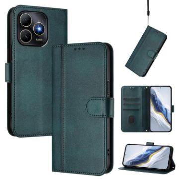 Huawei Enjoy 80s Retro Leather Phone Case, Dark Green, Line Splicing Buckle - 1