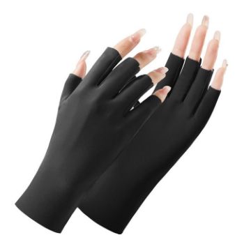Ladies Half Finger Ice Silk Sunscreen Gloves, Cent Finger Style (Black) - 1