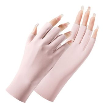 Ladies Half Finger Ice Silk Sunscreen Gloves - Pink, Cent Finger Style - 1