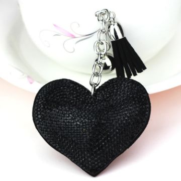 Black Heart Keychain with Leather Tassel and Gold Crystal Keyring Charm - 1
