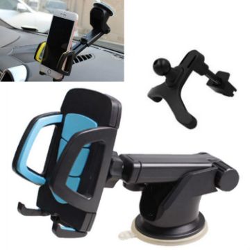 3 in 1 Blue Car Phone Holder - Air Outlet & Suction Cup Mount - 1