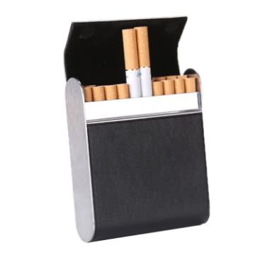 Black Leather Magnetic Buckle Cigarette Case - Men Metal Fiber - 1