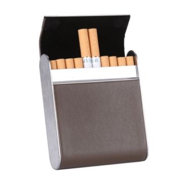 Gray Men Metal Fiber Leather Cigarette Case with Magnetic Buckle - 1