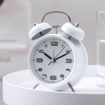 White 3304T Bedroom Bedside Alarm Clock with Night Light & Bell Metal - 1