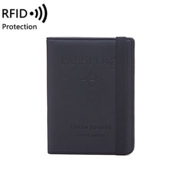 RFID Travel Passport Card Bag - Black Elastic Band Protective Case - 1