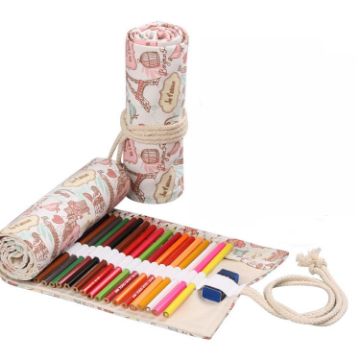 Handmade Canvas Pen Bag - 12 Holes Roll for Sketch & Color Pencils - 1