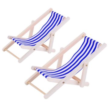 1:12 Scale Beach Lounge Chair Model, Foldable Props, Royal Blue, 2 PCS - 1