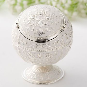 Silver Rose Metal Globe Ashtray with Lid - Holiday Gift & Decor - 1