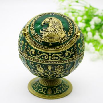 Ancient Copper Green Eagle Metal Globe Ashtray with Lid - Holiday Gift - 1