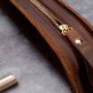 Vintage Handmade Genuine Leather Zipper Pencil Case W-T18 (Coffee) - 4