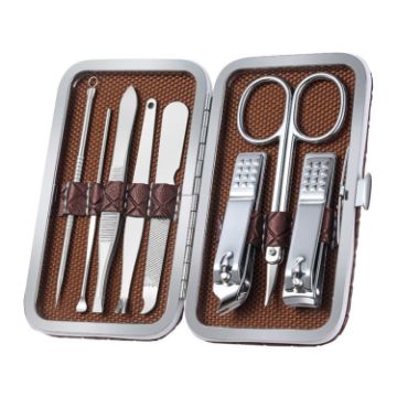 Stainless Steel Nail Trimming Grooming Set - Dark Brown - 1